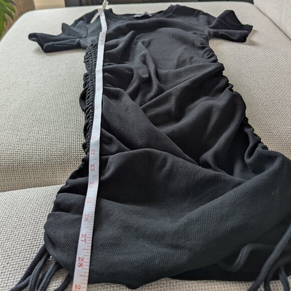 ZARA Black Ruched Mini Bodycon Dress, Size M - Picture 8 of 9